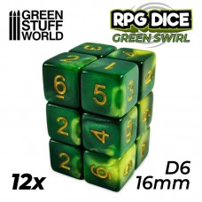 12x Dadi D6 16mm - Verde Marmo